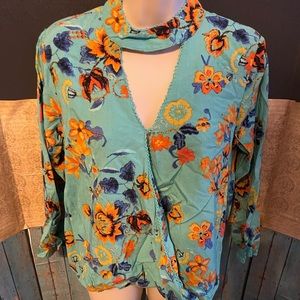 Indigo Rein floral blouse turquoise women summer spring too